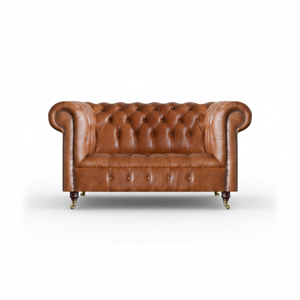 Hellbraune Chesterfield Couch Designer Leder Wohnzimmer Edler Zweisitzer