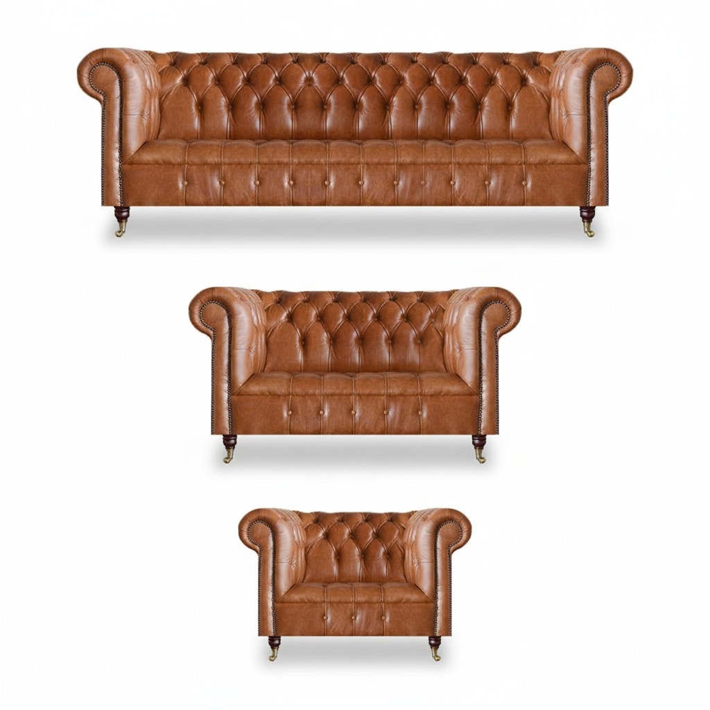 Hellbraune Chesterfield Sitzgarnitur Wohnzimmer Komplette Sofas 3tlg Set