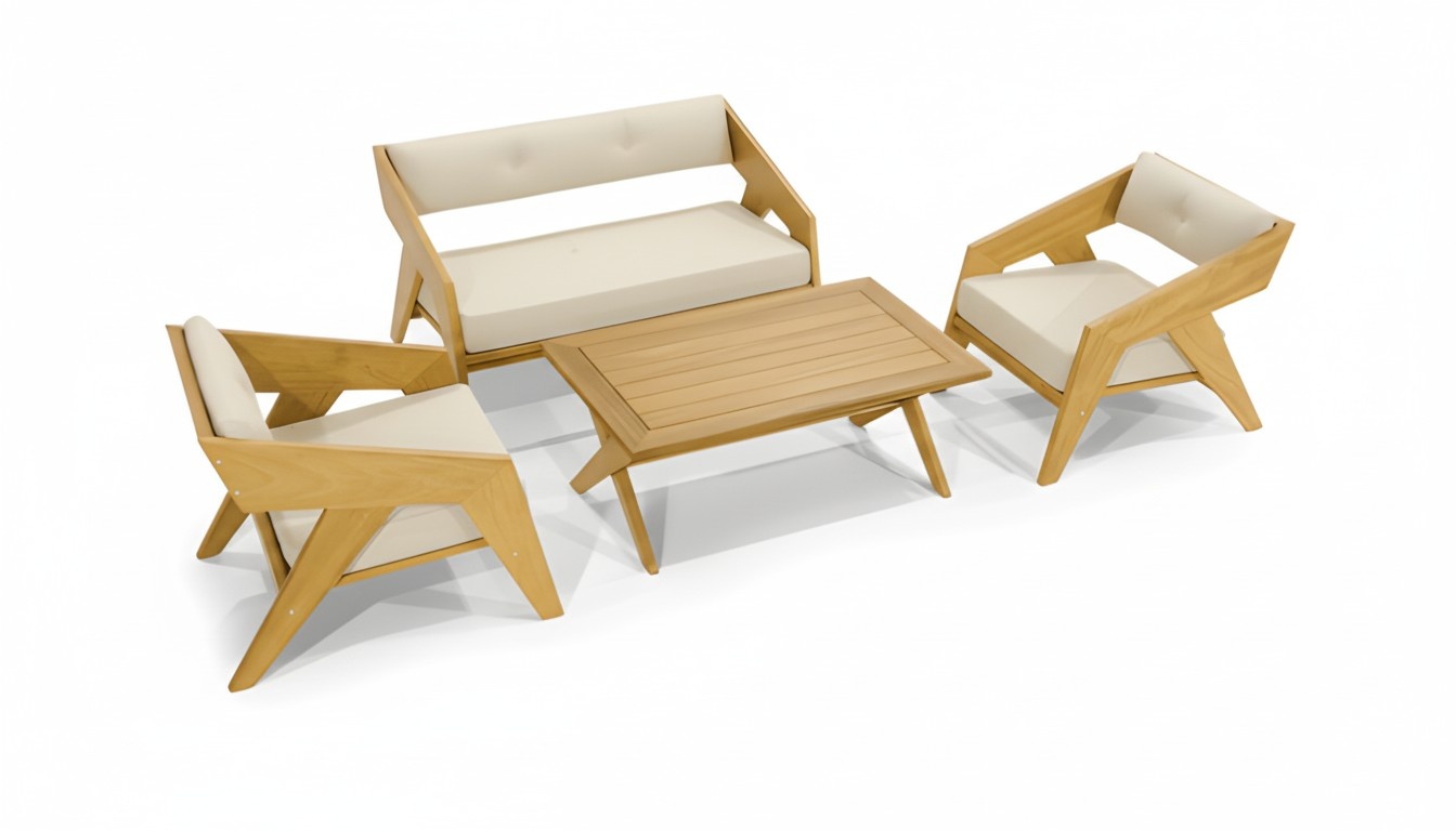 Hellbraune Outdoor Sitzmöbel Luxuriöser Couchtisch 2x Sessel 2-Sitzer