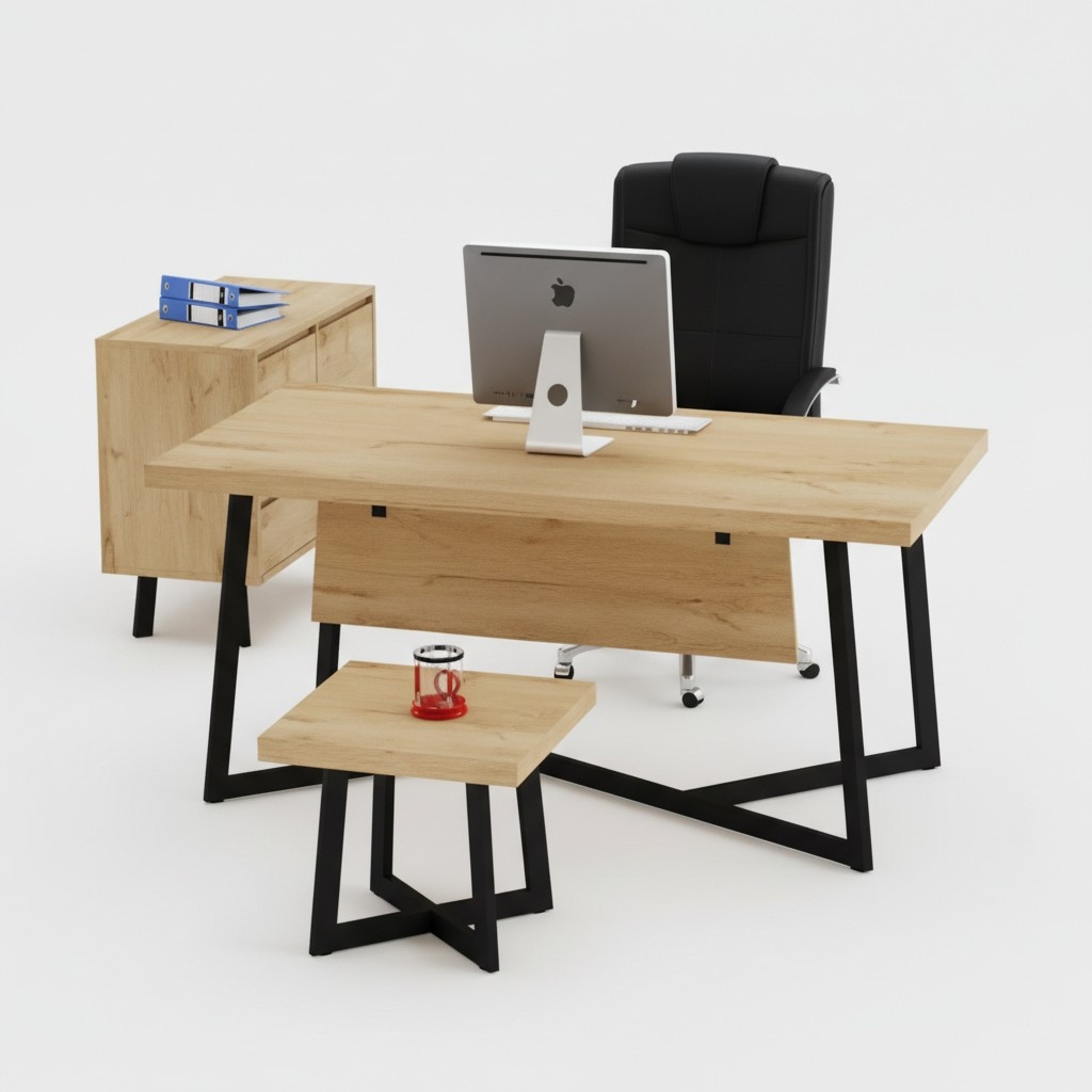 Hellbrauner Designer Schreibtisch Büromöbel Designer Tische Holz Neu