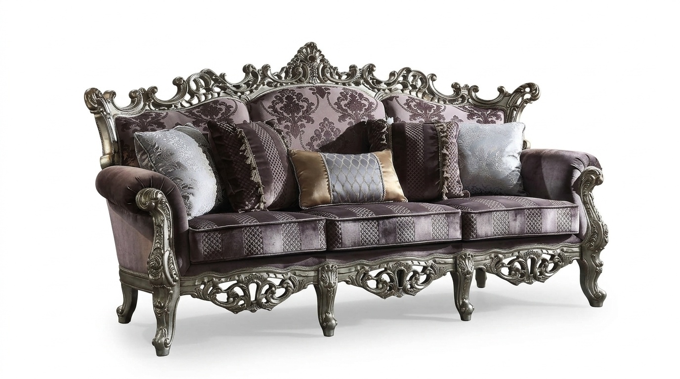 Helle Barock Wohnzimmer Möbel Sofa Textil Couch Dreisitzer Sitz Polster Sofas