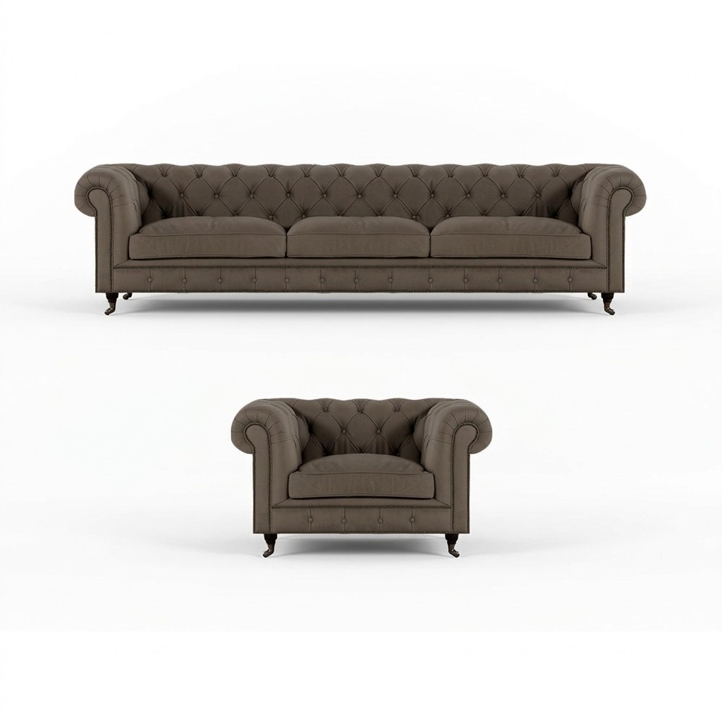 Hellgraue Chesterfield Polstermöbel Edle Textil Couchen Luxus Sessel