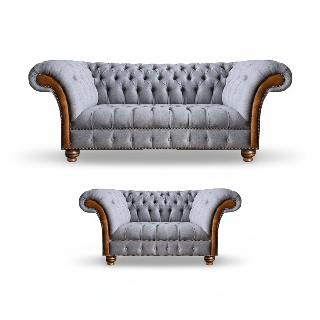 Hellgraue Chesterfield Sofas Designer Textil Couchen Polster Sitzmöbel