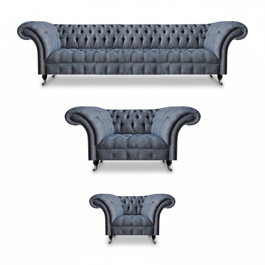 Hellgraue Chesterfield Sofas Designer Garnitur Wohnzimmer Couchen 3tlg