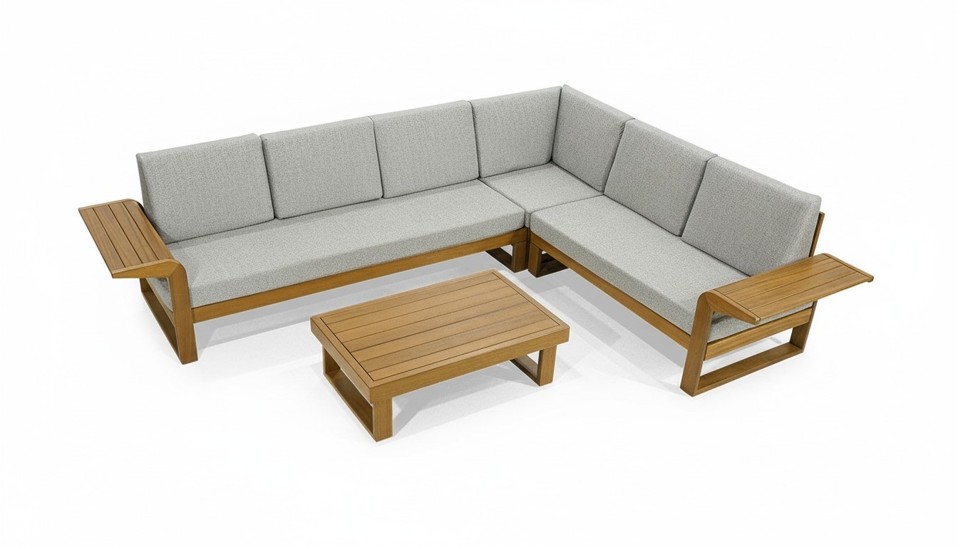 Hellgraue Gartenmöbel Holzmöbel Edles Ecksofa Couchtisch 2tlg Garnitur