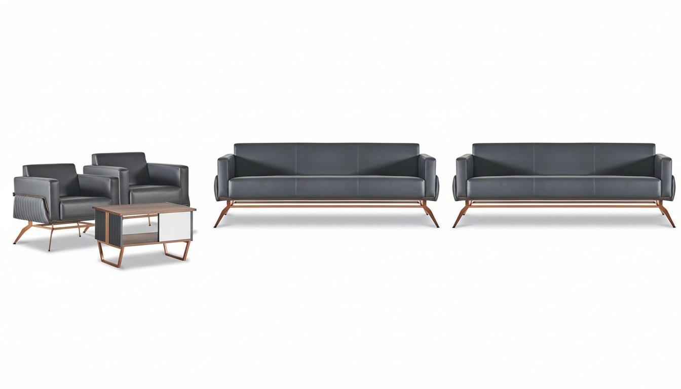 Hellgraue Leder Büromöbel Designer Arbeitszimmer Lehnsessel 3-Sitzer