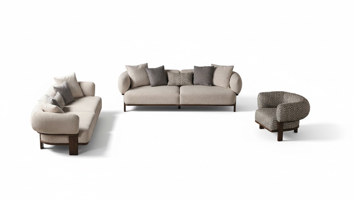 Hellgraue Wohnzimmer Sitzgarnitur Polstercouchen Textilsessel 2x Sofas