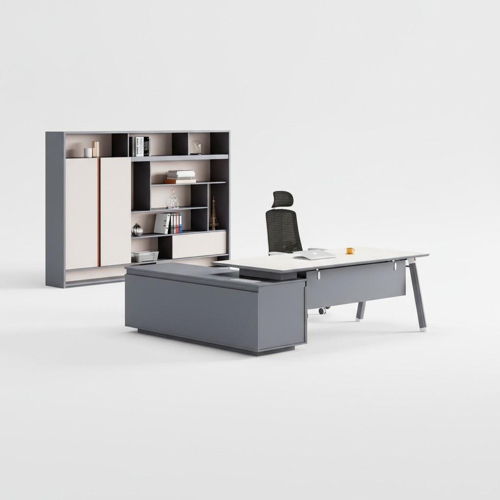 Hellgrauer Ecktisch Designer Arbeitszimmer Möbel Chef Holz Schreibtisch