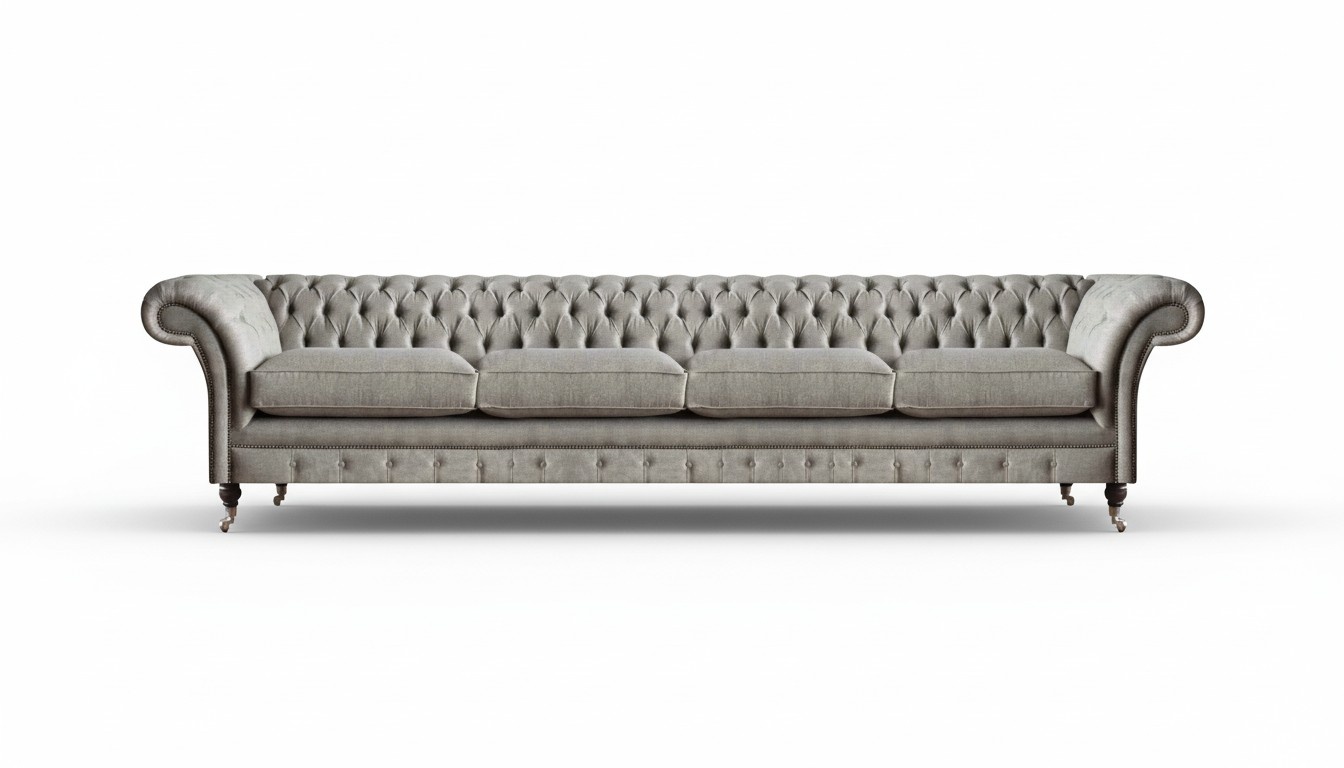 Hellgraues Chesterfield Polstersofa Designer 4-Sitzer Textil Sitzmöbel
