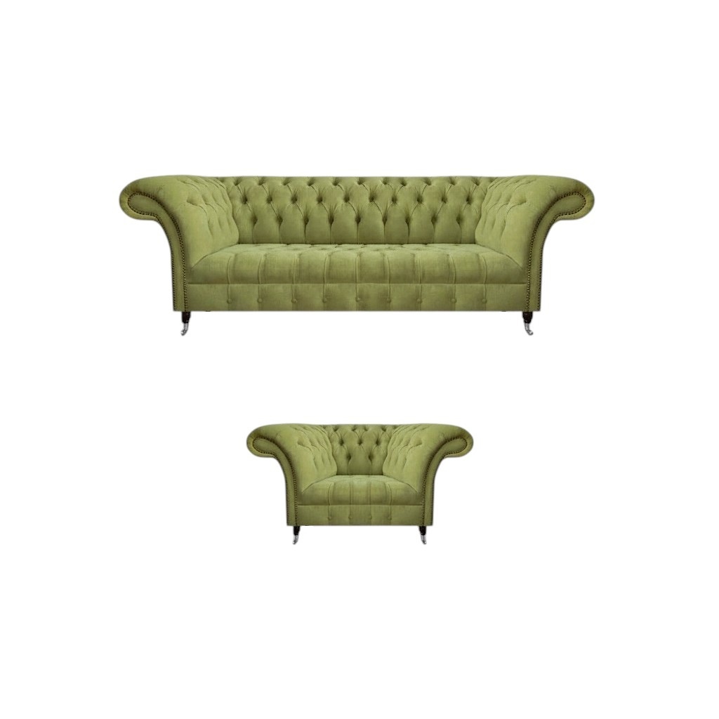 Hellgrüne Designer Couchgarnitur Wohnzimmer Dreisitzer 2x Sessel 3tlg