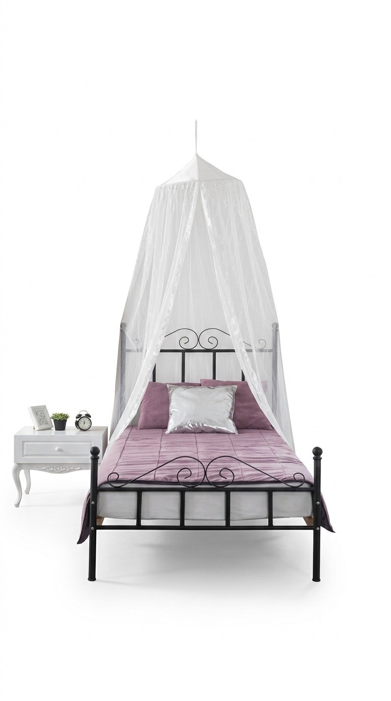 Himmelbett Metall Bett Schlafzimmer Set Nachttisch Weiß Möbel Schlafzimmer 2tlg