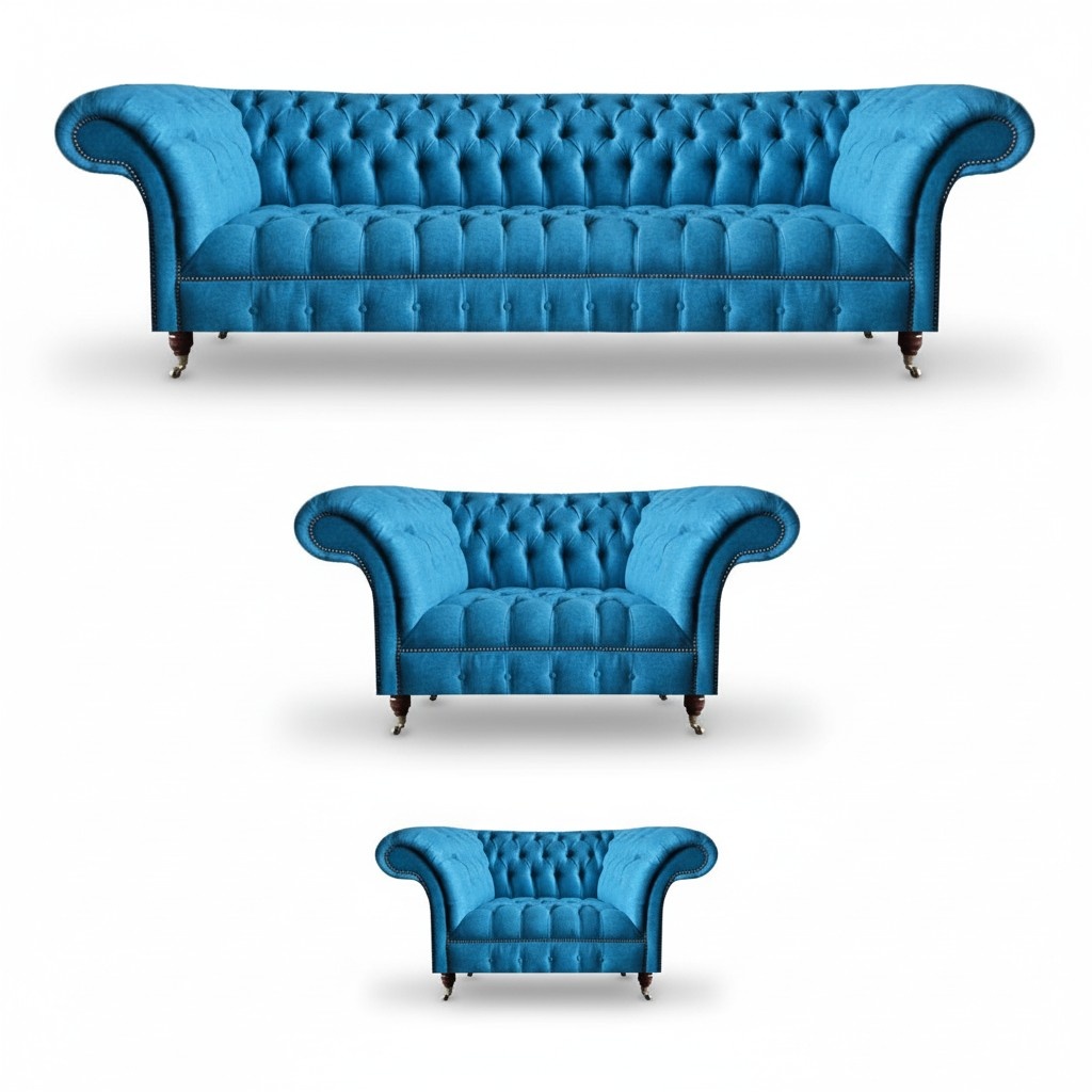 Himmelblaue Chesterfield Garnitur Luxuriöse Sitzmöbel Designer Couchen