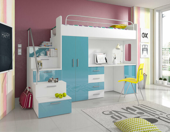 DOPPELSTOCKBETT STOCKBETT BETT ETAGENBETT MIT SCHREIBTISCH + KLEIDERSCHRANK