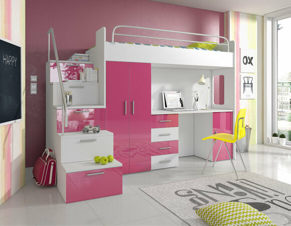DOPPELSTOCKBETT STOCKBETT BETT ETAGENBETT MIT SCHREIBTISCH + KLEIDERSCHRANK