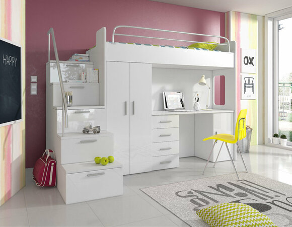 DOPPELSTOCKBETT STOCKBETT BETT ETAGENBETT MIT SCHREIBTISCH + KLEIDERSCHRANK