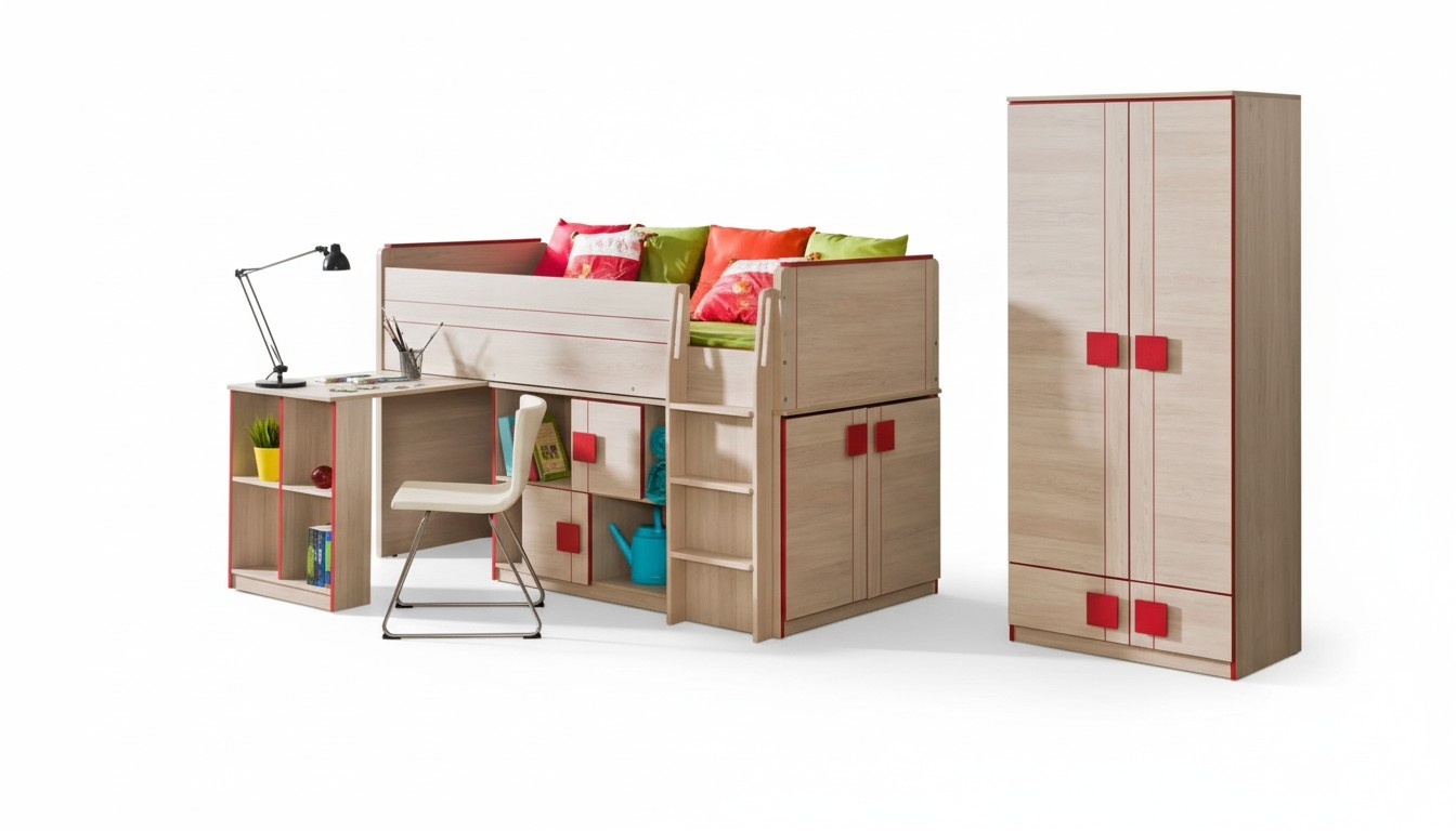 Hochbett Multifunktionsbett Bett Holz Betten Schrank Möbel Kinderzimmer