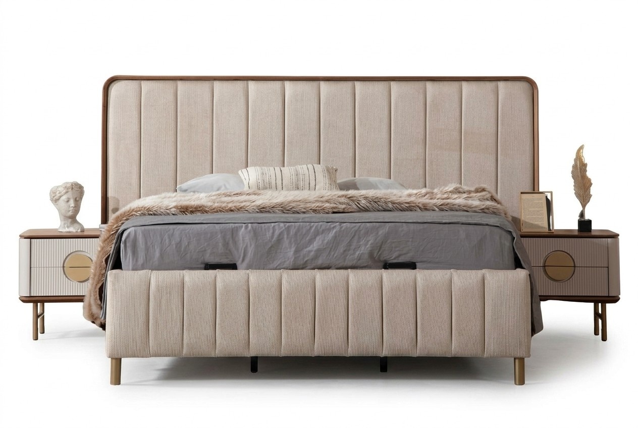 Hochwertig Bett mit 2x Nachttische Robust Bettgestell Schlafzimmergarniture