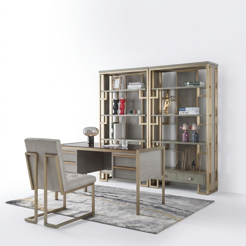 Hochwertige Designer Büro Einrichtung Stil Möbel Tisch Sessel Vitrine 4tlg. Set