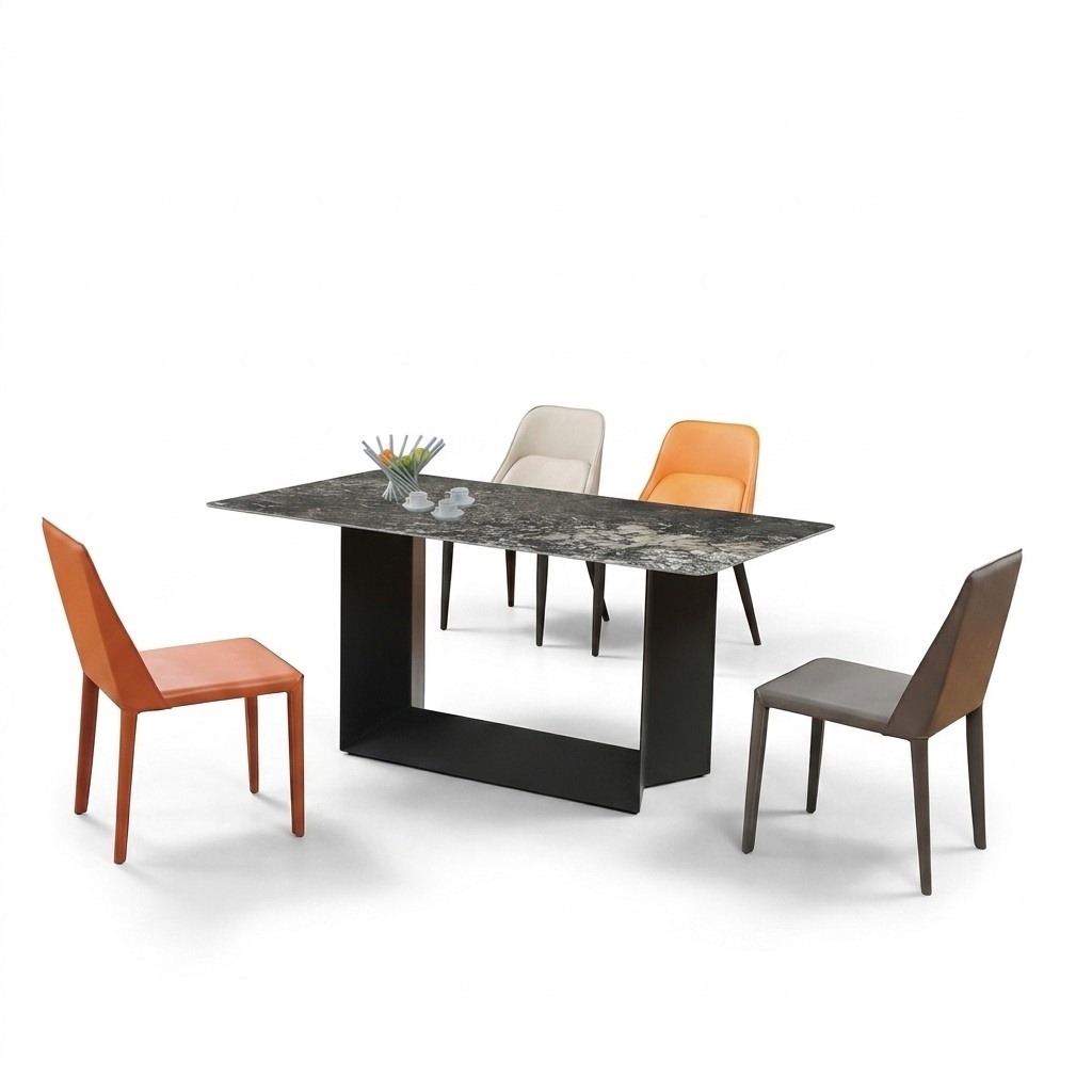Hochwertiger Tisch Luxus Tische Esszimmer Möbel Säulen Fuß Marmor Optik Modern.