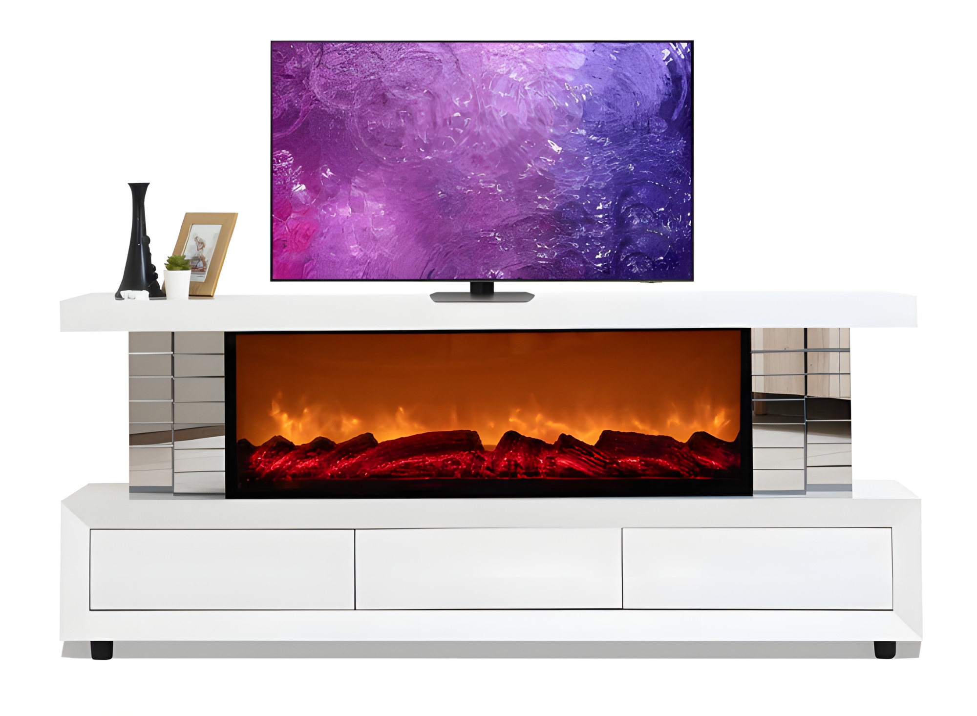 Hochwertiger TV-Lowboard mit Bluetooth-Musik und integriertem Kamin