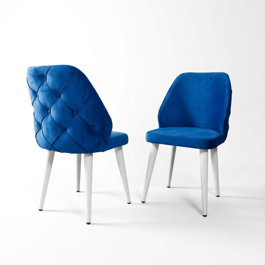 Hölzerne gepolsterte Stuhl blau zurück Chesterfield auf weißen Beinen Esszimmer