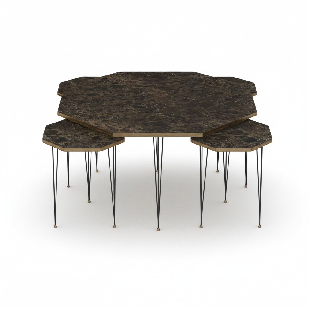 Holz Couchtisch mit Beistelltischen Braun Elegant Modern