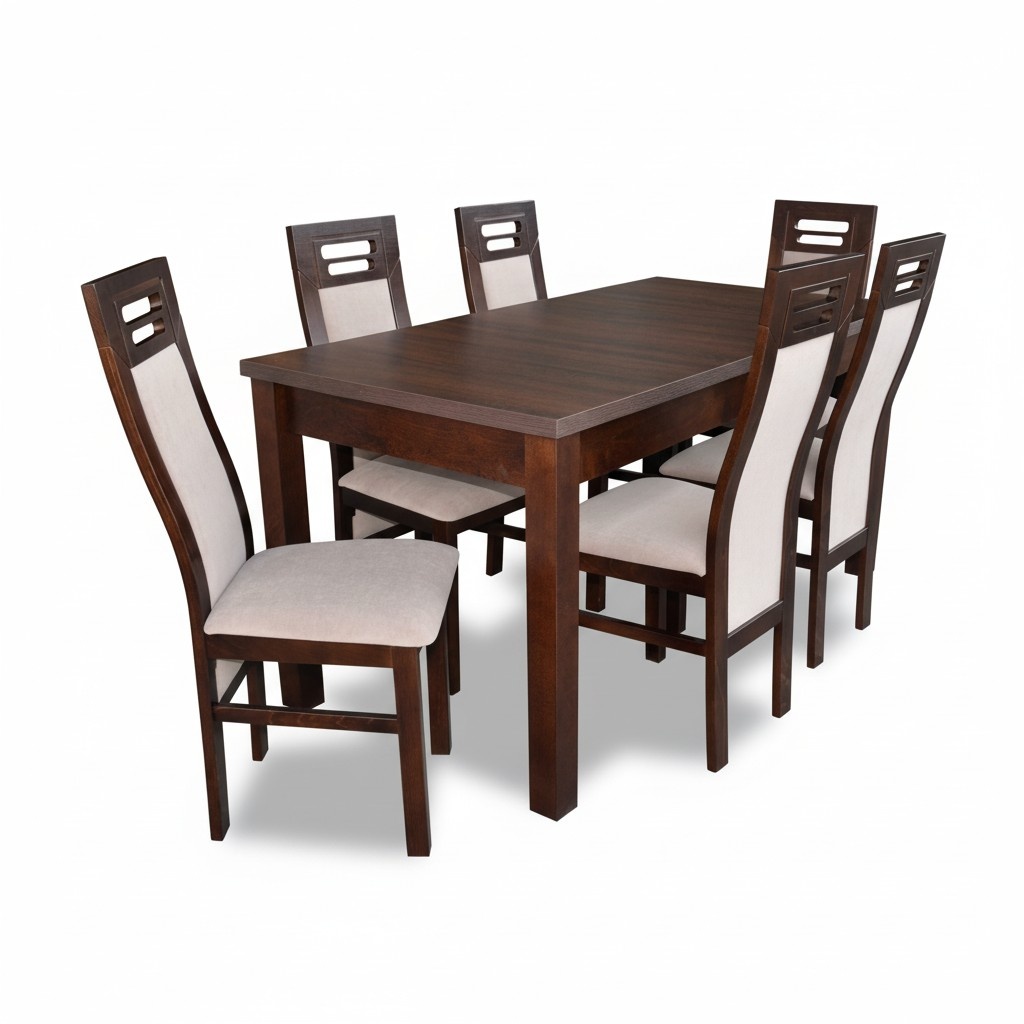 Holz Ess Tisch 6 Stühle Set Garnitur Zimmer Gruppe 7 tlg. Tische Lehnstühle Neu