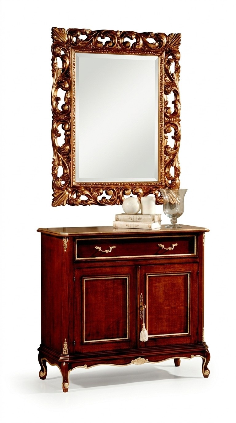 Holz Italienische Möbel 2tlg Set Möbel Stil Barock Luxus Kommode mit Spiegel Neu