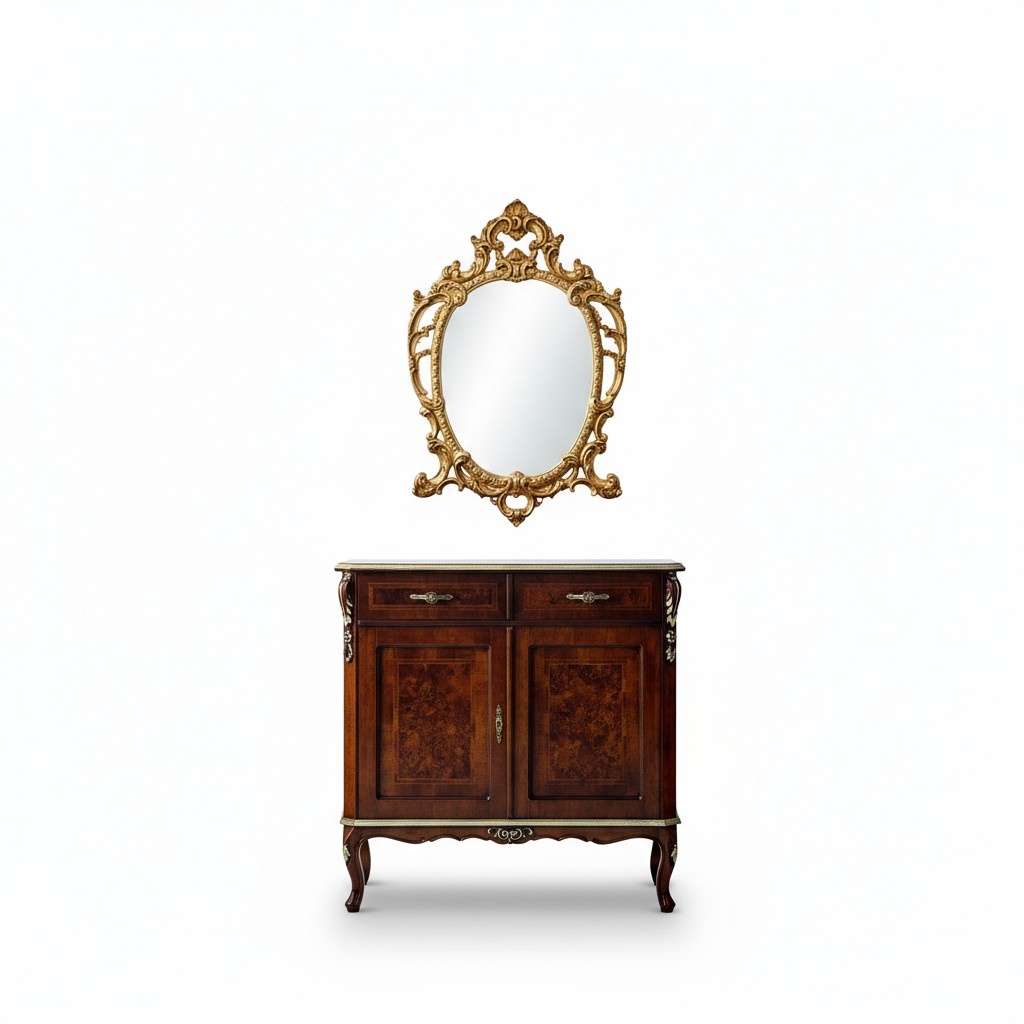 Designer Holz Italienische Möbel Design Möbel Stil Barock 2tlg Kommode mit Spiegel Neu