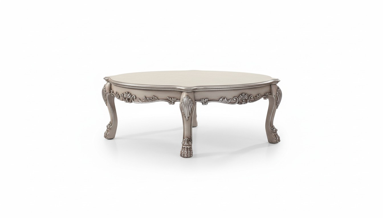 Holz Italienische Möbel klassisch Stil Luxus Beige Couchtisch Wohnzimmer Rund