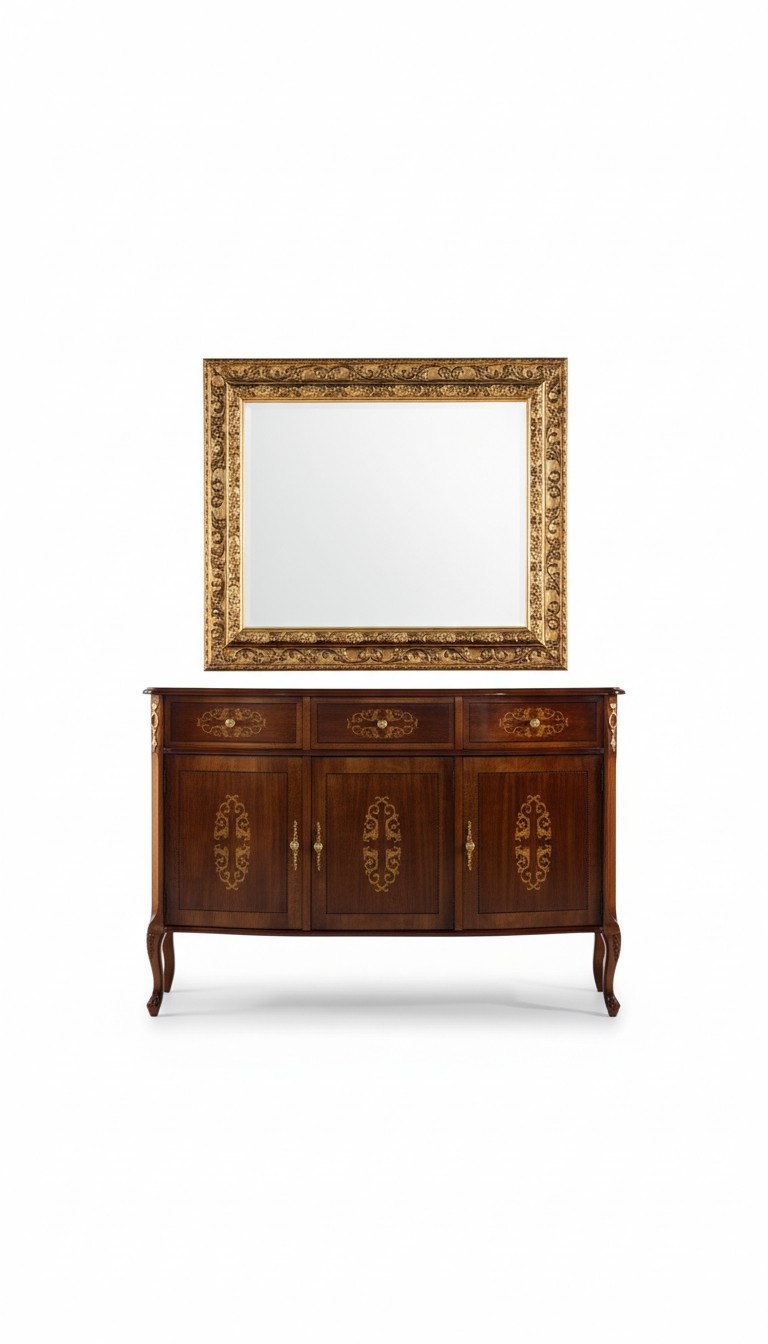 Designer Holz Luxus Italienische Möbel 2tlg Set Möbel Stil Barock Kommode mit Spiegel Neu