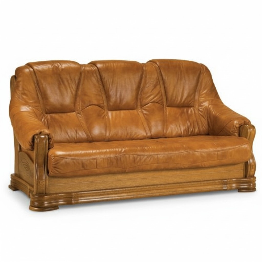 Holz Sofa 3 Sitzer Polster Designer Couchen Garnitur SL Sofa Dreisitzer Leder