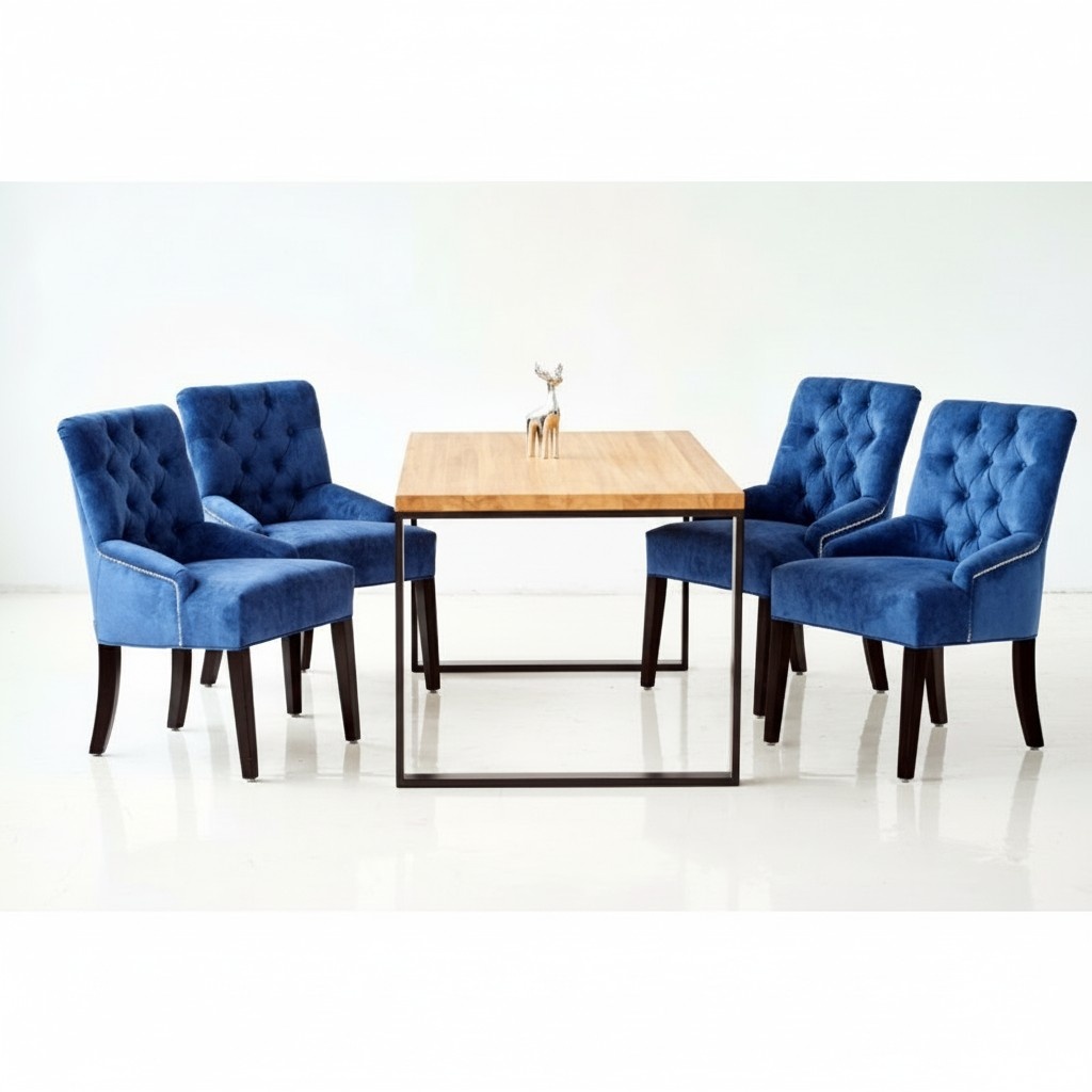 Holz Tisch + 6 Chesterfield Stühle Esszimmer Gruppe Stuhl Garnitur Polster Lehn