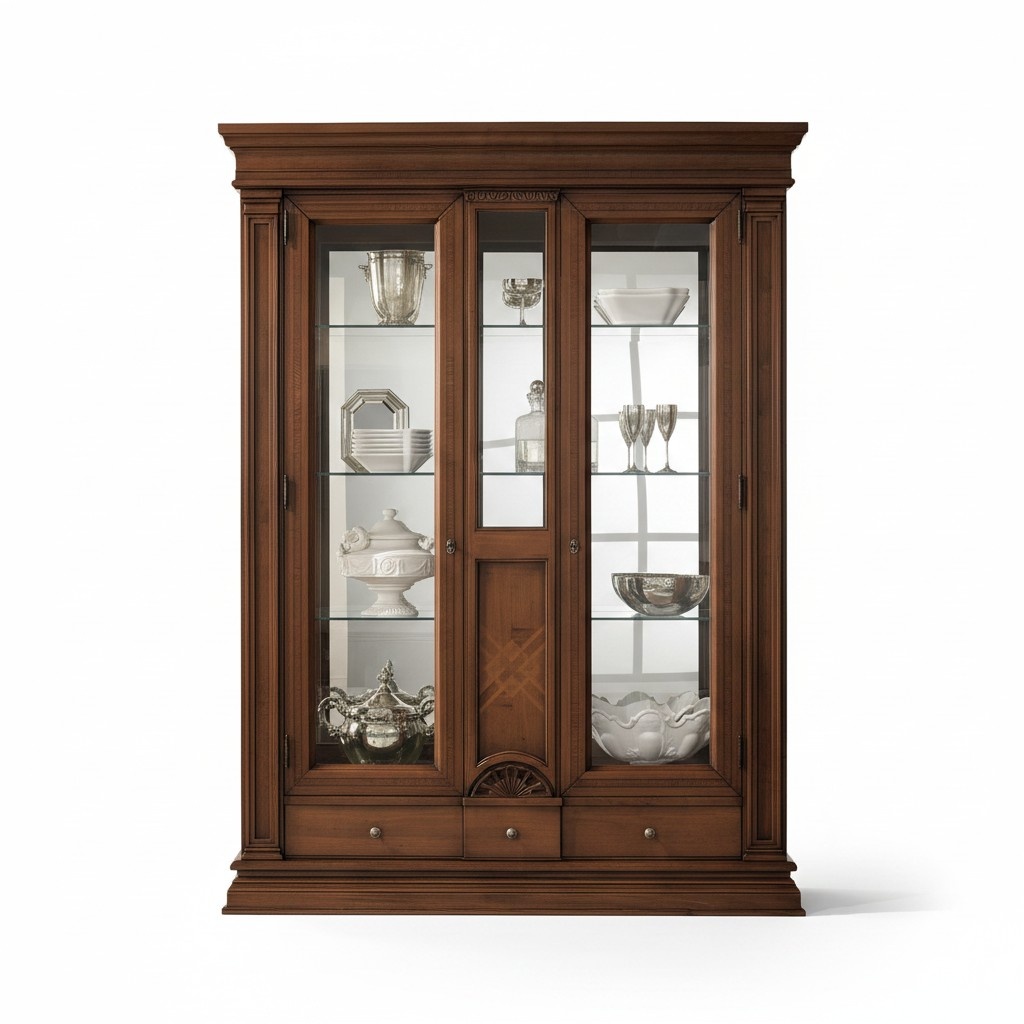 Holz Vitrinen Massive Glas Schrank Echtholz Anrichte Vitrine Wohnzimmer Möbel