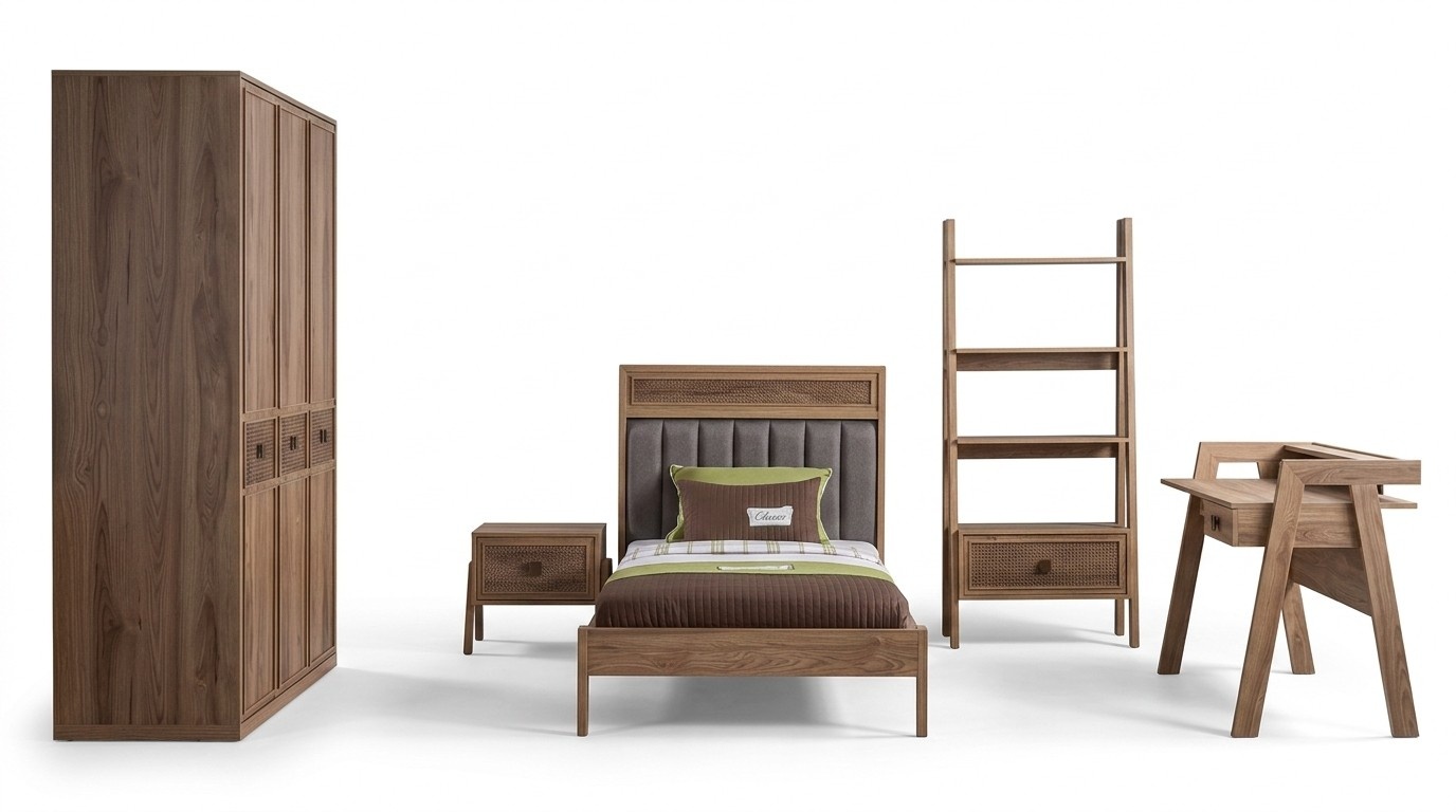 Holzbett Komplette Schlafzimmermöbel Jugendbett Bett Braun Set 5tlg