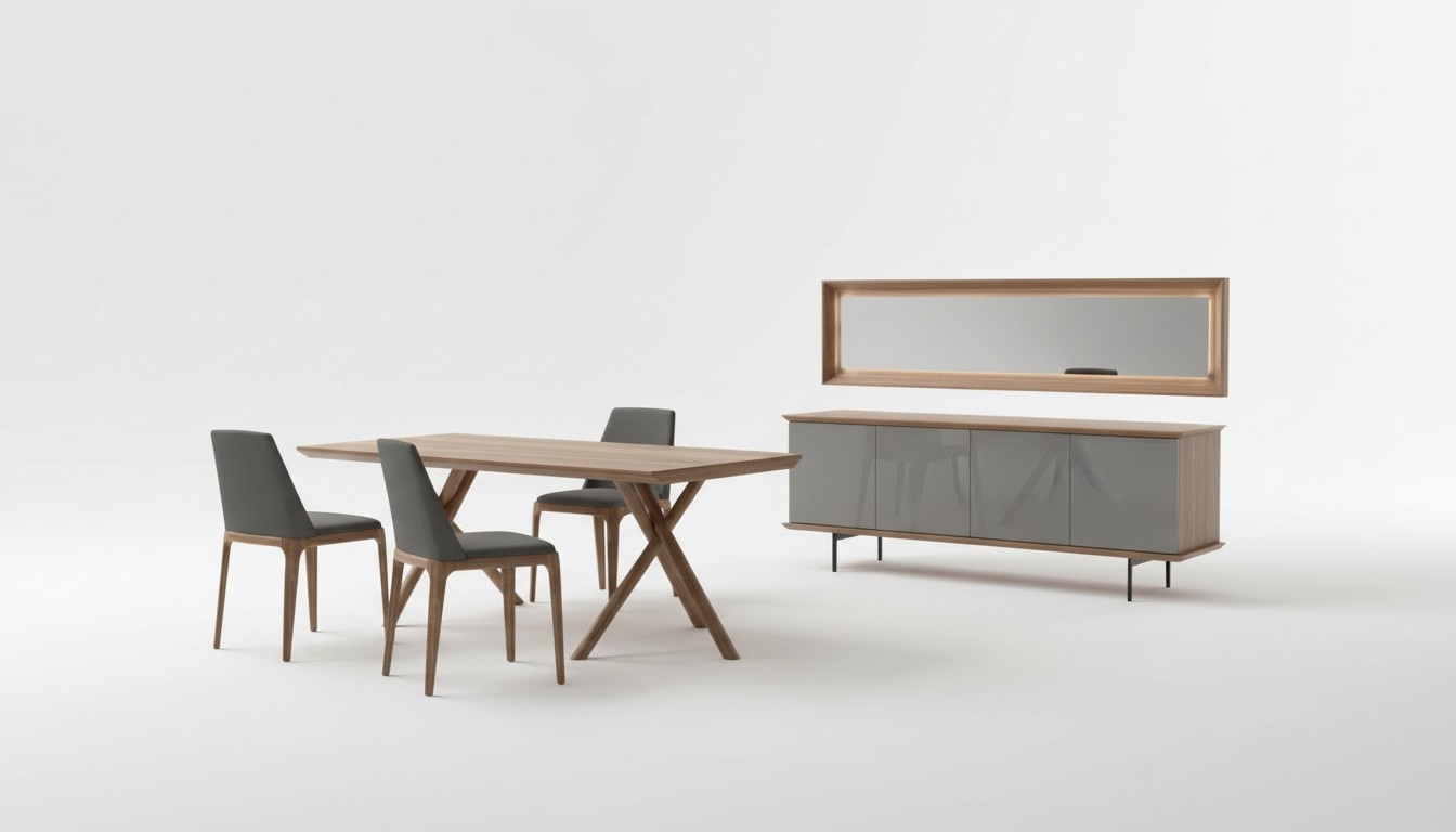 Holzmöbel Esszimmergarnitur Luxus Set Esstisch Stühle Anrichte Spiegel