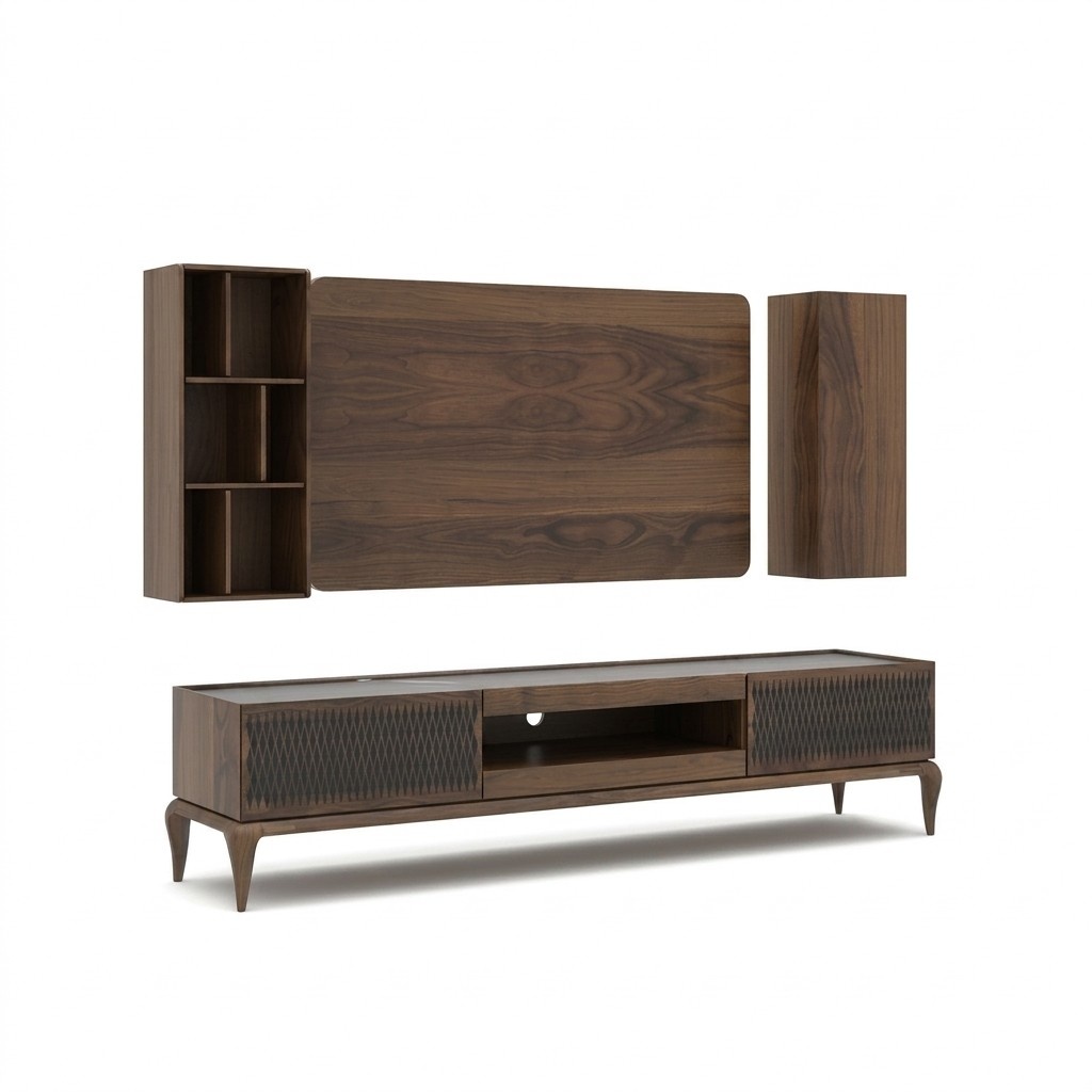 Holzmöbel Wohnzimmer Set 4tlg TV-Ständer Bücherregale Wohnwand TV Rahmen Neu