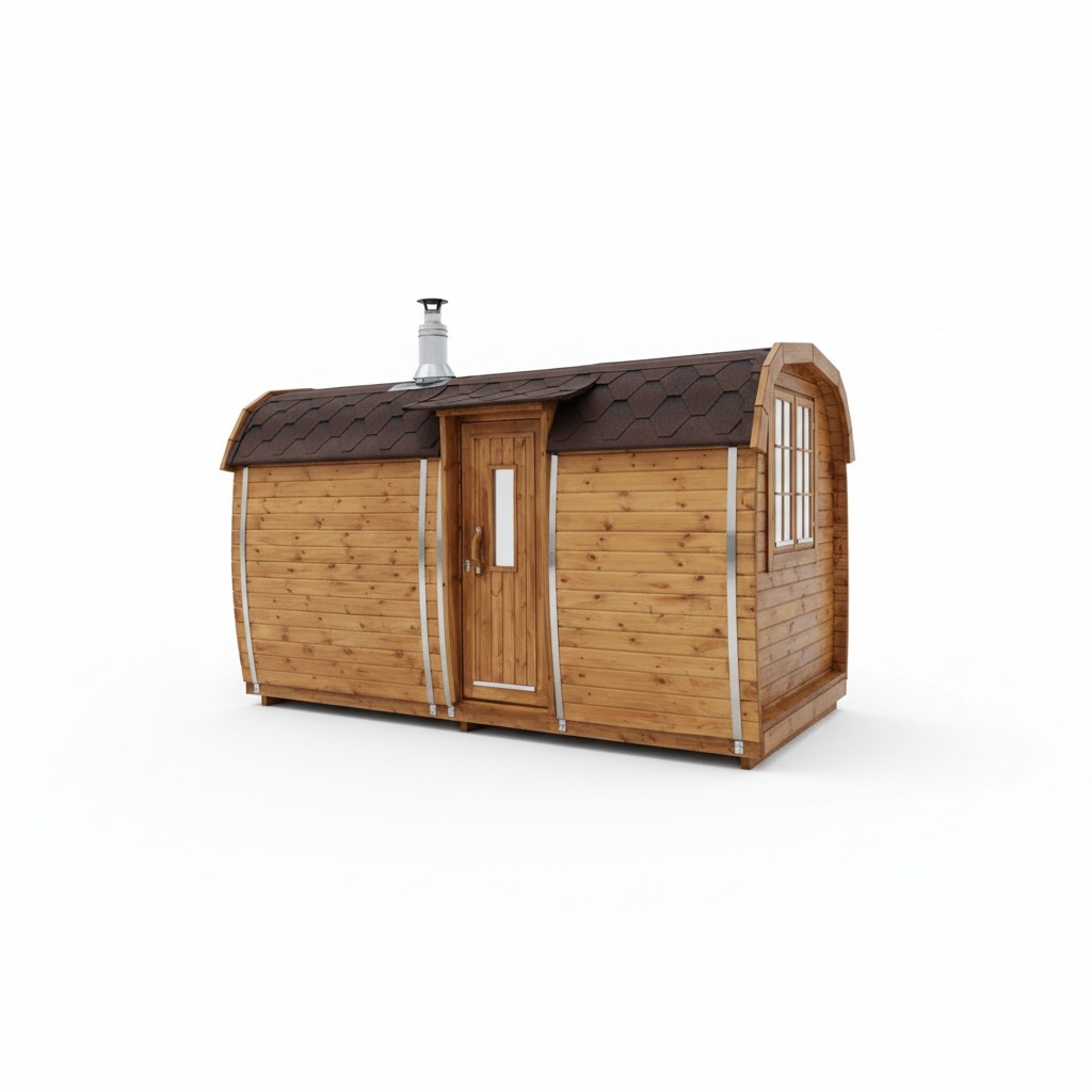 Holzsauna Fass Sauna Garten 46mm Fasssauna mit Schindeln 4-6 Personen