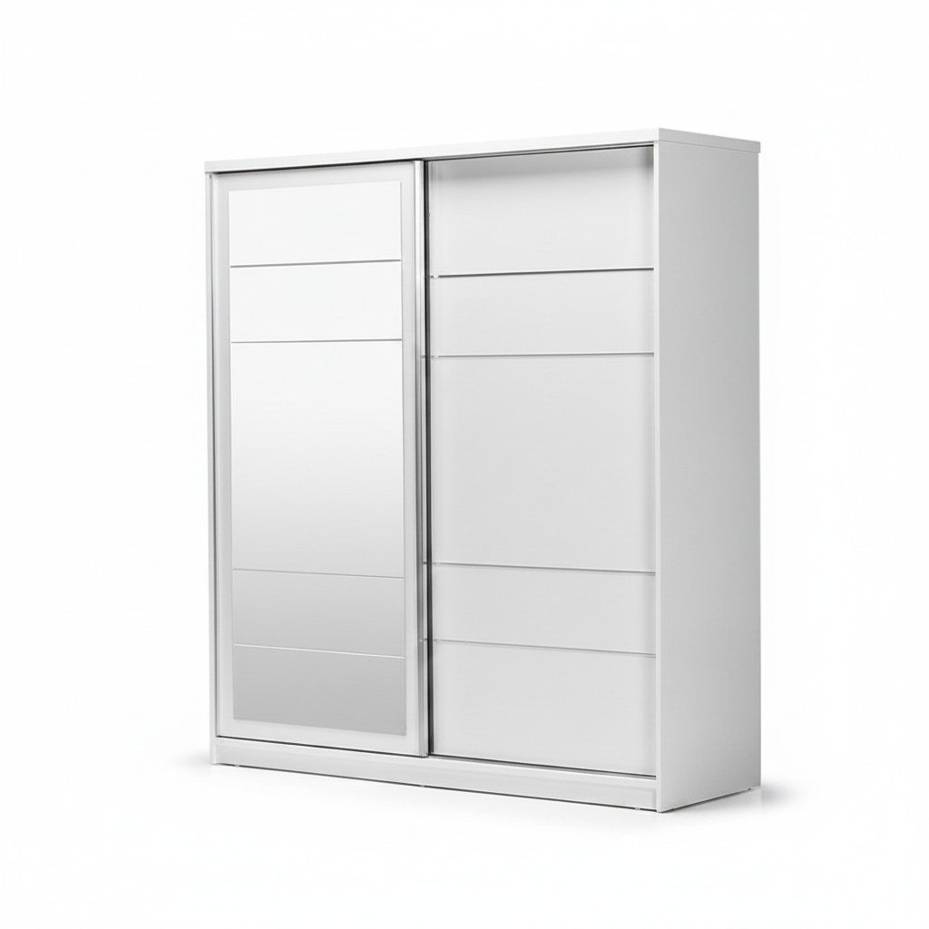 Holzschrank Schrank Kleiderschrank Anbauschrank Spiegel Holz Weiß