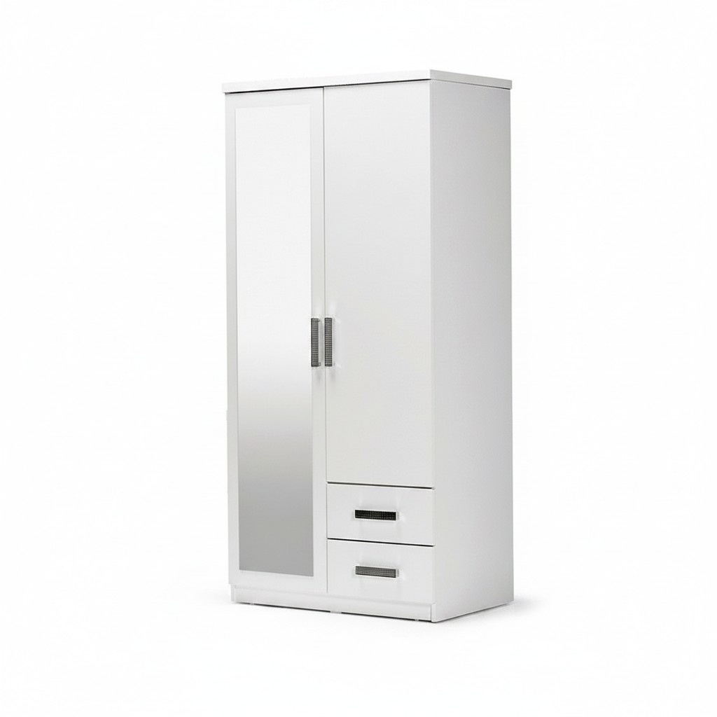 Holzschrank Schrank Kleiderschrank Anbauschrank Spiegel Holz Weiß Schlafzimmer