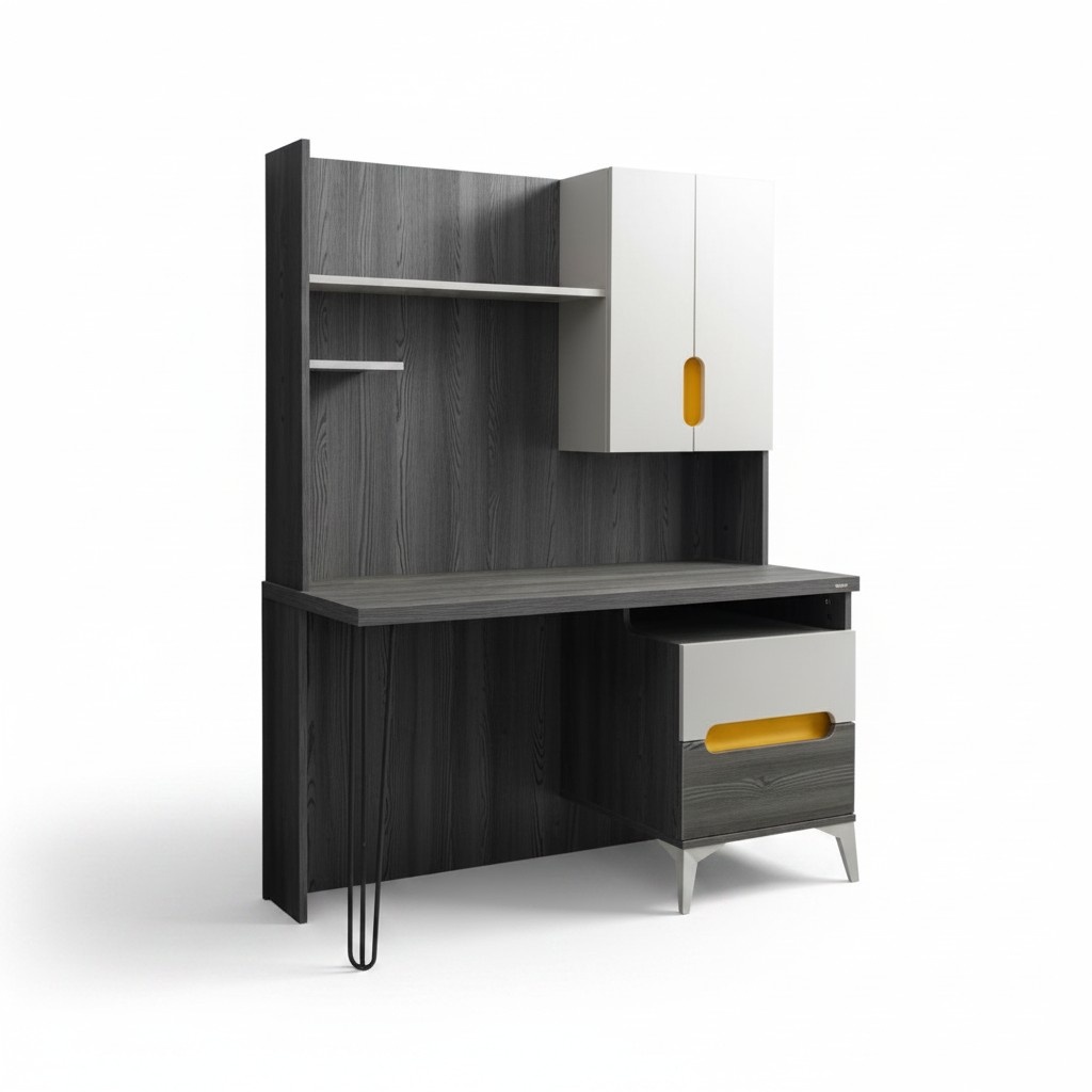 Holztisch Schreibtisch Regale Computertisch Holz Grau Kinderzimmer Modern