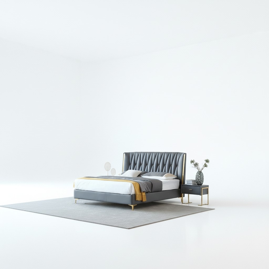 Hotel Luxus Design Betten Polster Metall Leder Schlafzimmer Edelstahl 180x200