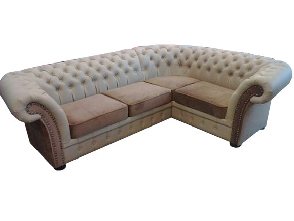 Chesterfield Ecksofa Sofa Polstergarnitur Couch Wohnlandschaft Textil + Leder