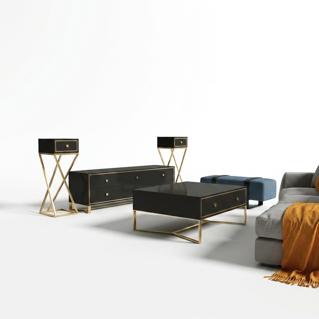 Italienische Designer Möbel 2tlg. Set Kommode + Couchtisch Hochglanz Edelstahl