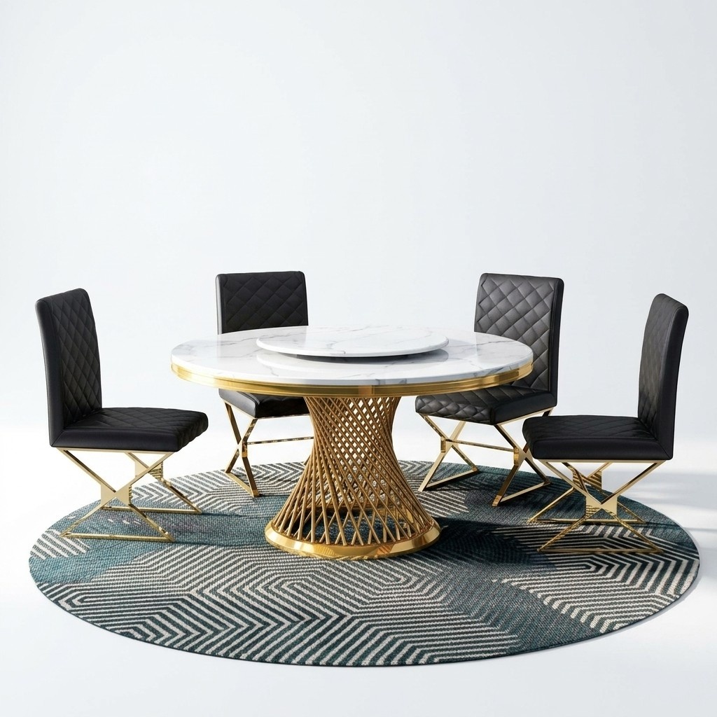 Italienische Esszimmer Möbel Rund Tisch + Lehnstuhl Ess Gruppe Garnitur 5tlg.