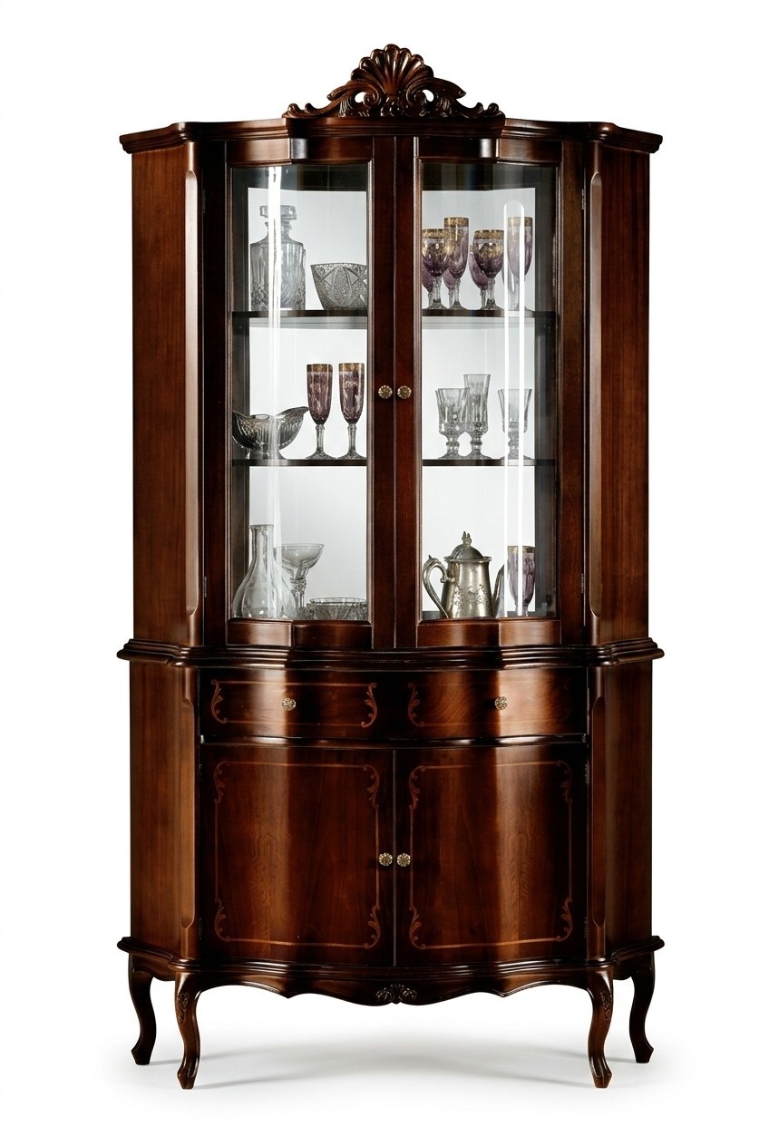 Italienische Luxus Holz Design Möbel Barock Stil Schrank Vitrine Braun Wohnzimmer Neu