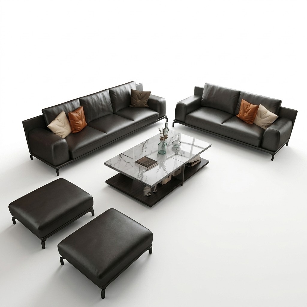 Italienische Luxus Möbel Sofagarnitur 3+2 + Hocker Möbel Couch Sofa 3tlg. Gruppe