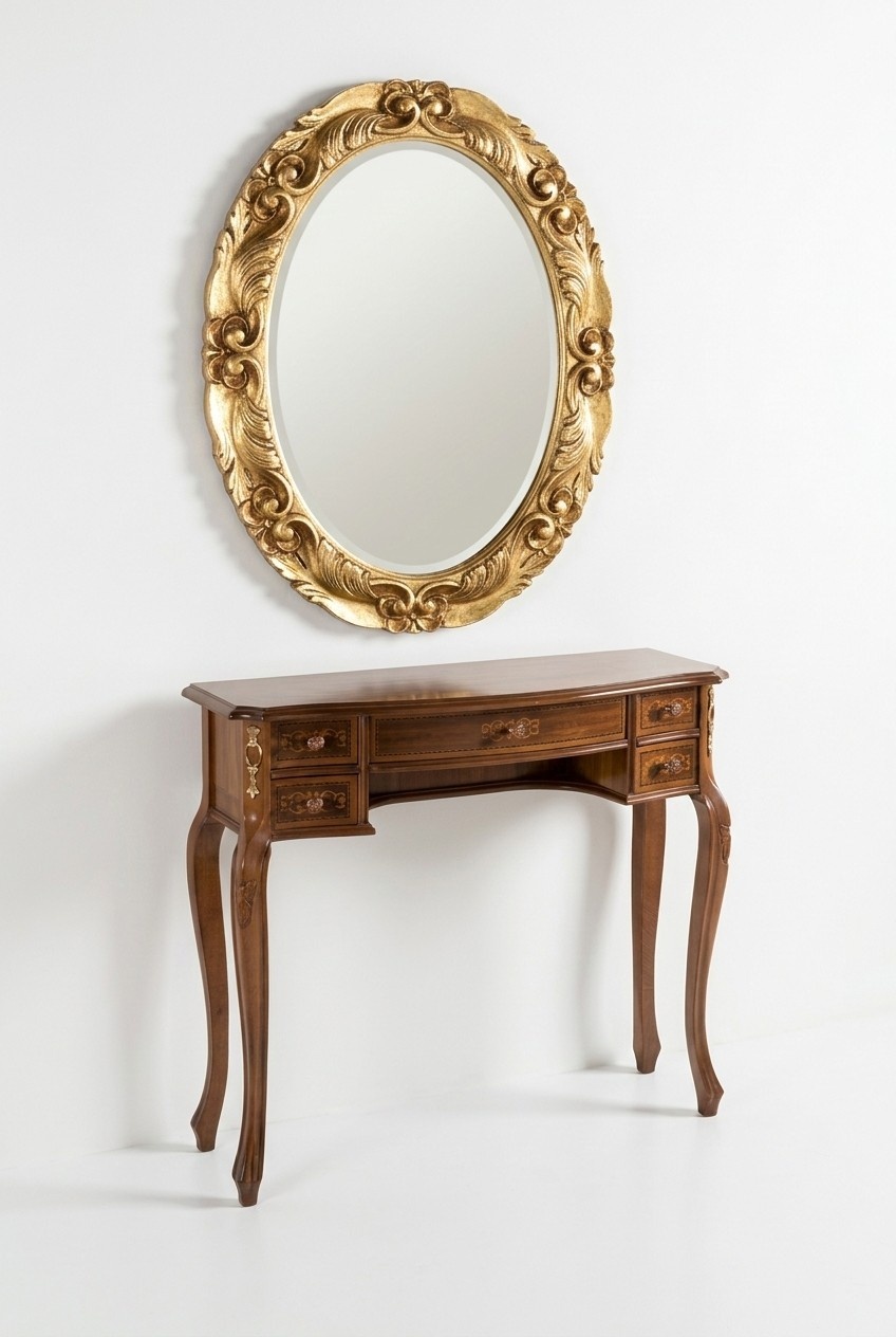 Italienische Möbel 2tlg Garnitur Sekretaer mit Spiege Holz Echtholz Barock Stil