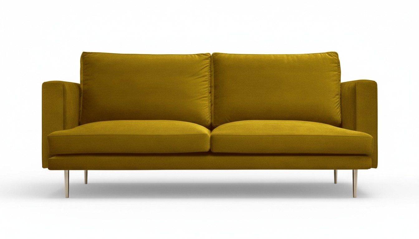 Italienische Möbel Dreisitzer Modern Design Couchen Sofa Textil Samt Gelb Stoff