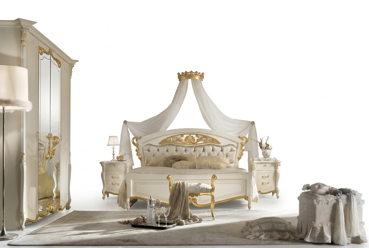 Italienische Schlafzimmer Möbel Luxus Designer Bett Doppel Betten Gold 180x200cm